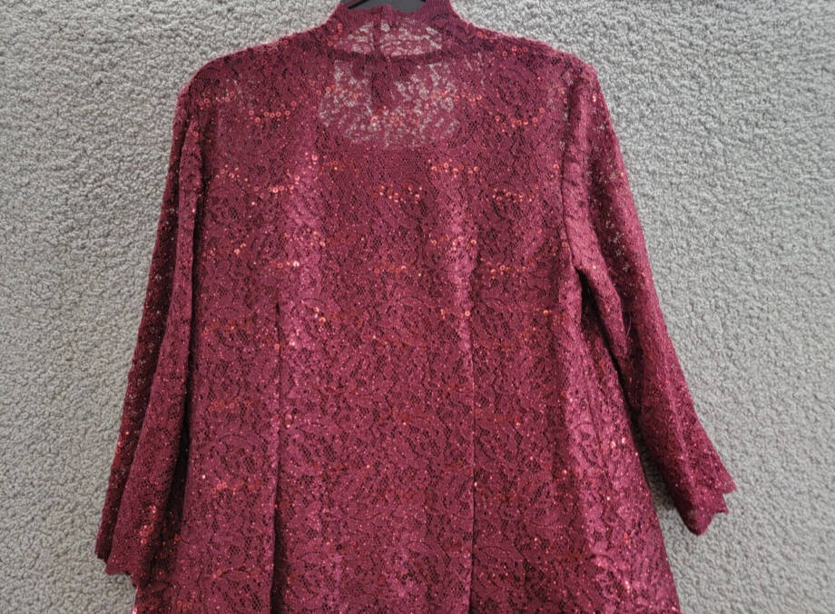 R & M Richards 3-Pc. Sequined Lace Pantsuit & Jacket Women's 6 Merlot 3/4 Sleeve