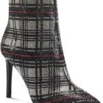 INC Reisa 4 Rhinestone Plaid Booties Women's 8.5M Multi Pointed Toe Stiletto