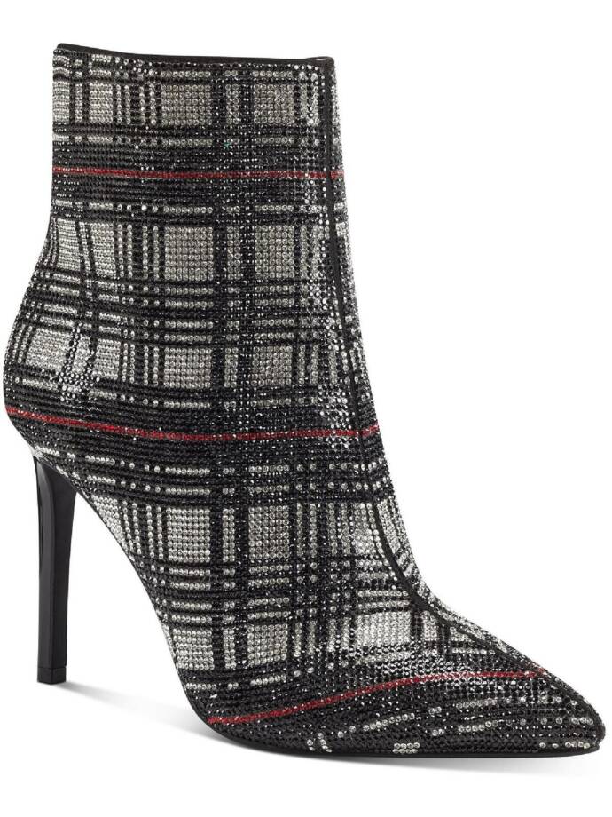 INC Reisa 4 Rhinestone Plaid Booties Women's 8.5M Multi Pointed Toe Stiletto