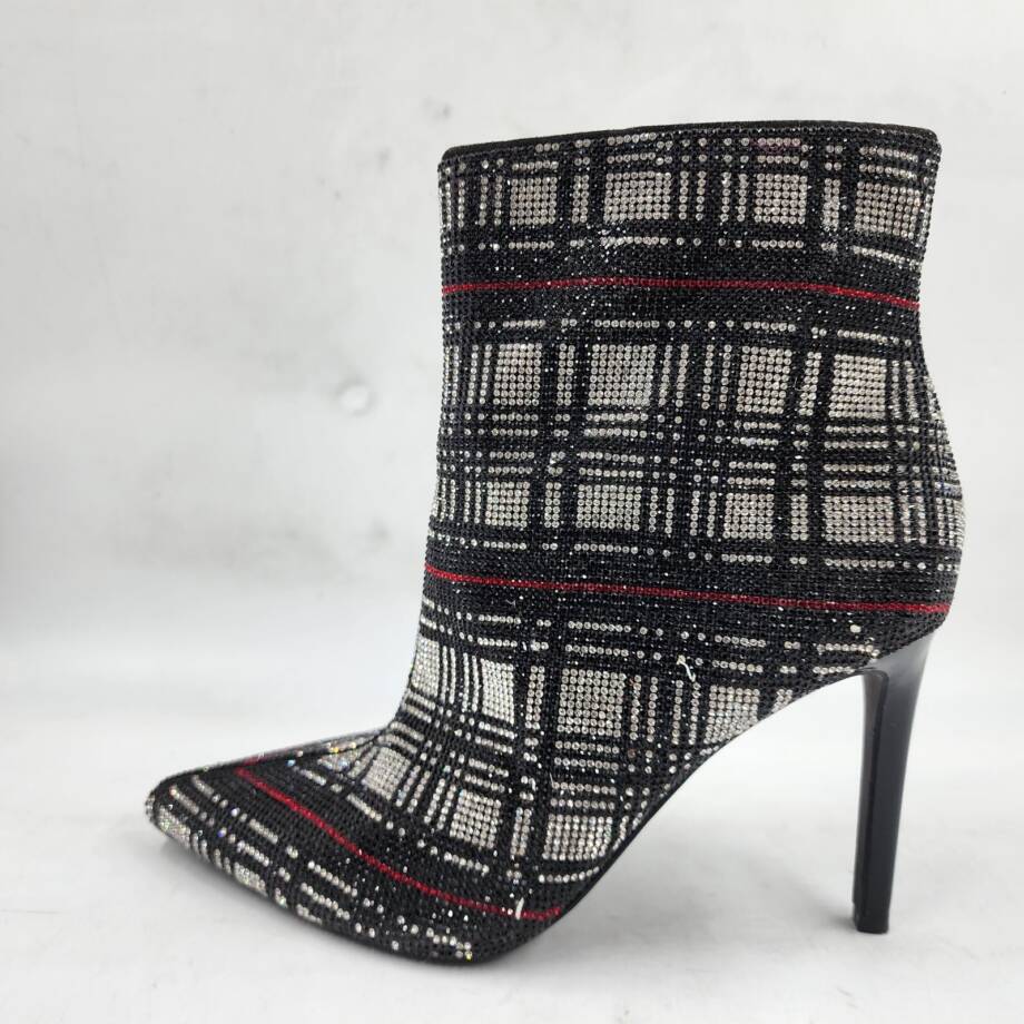 INC Reisa 4 Rhinestone Plaid Booties Women's 8.5M Multi Pointed Toe Stiletto