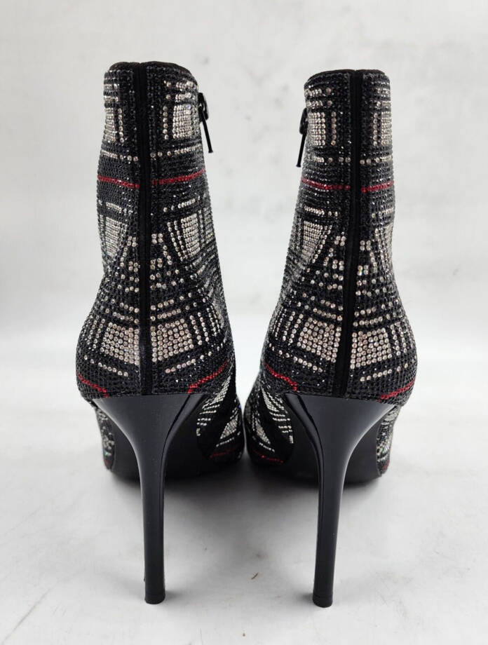INC Reisa 4 Rhinestone Plaid Booties Women's 8.5M Multi Pointed Toe Stiletto