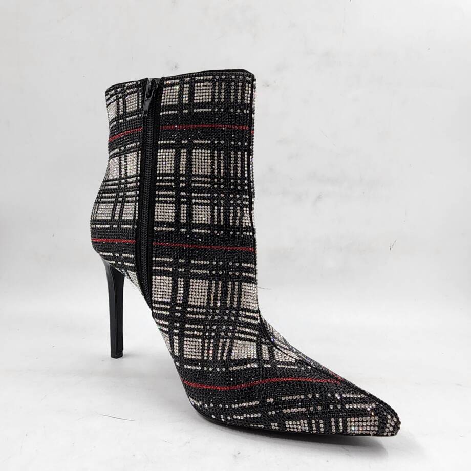 INC Reisa 4 Rhinestone Plaid Booties Women's 8.5M Multi Pointed Toe Stiletto