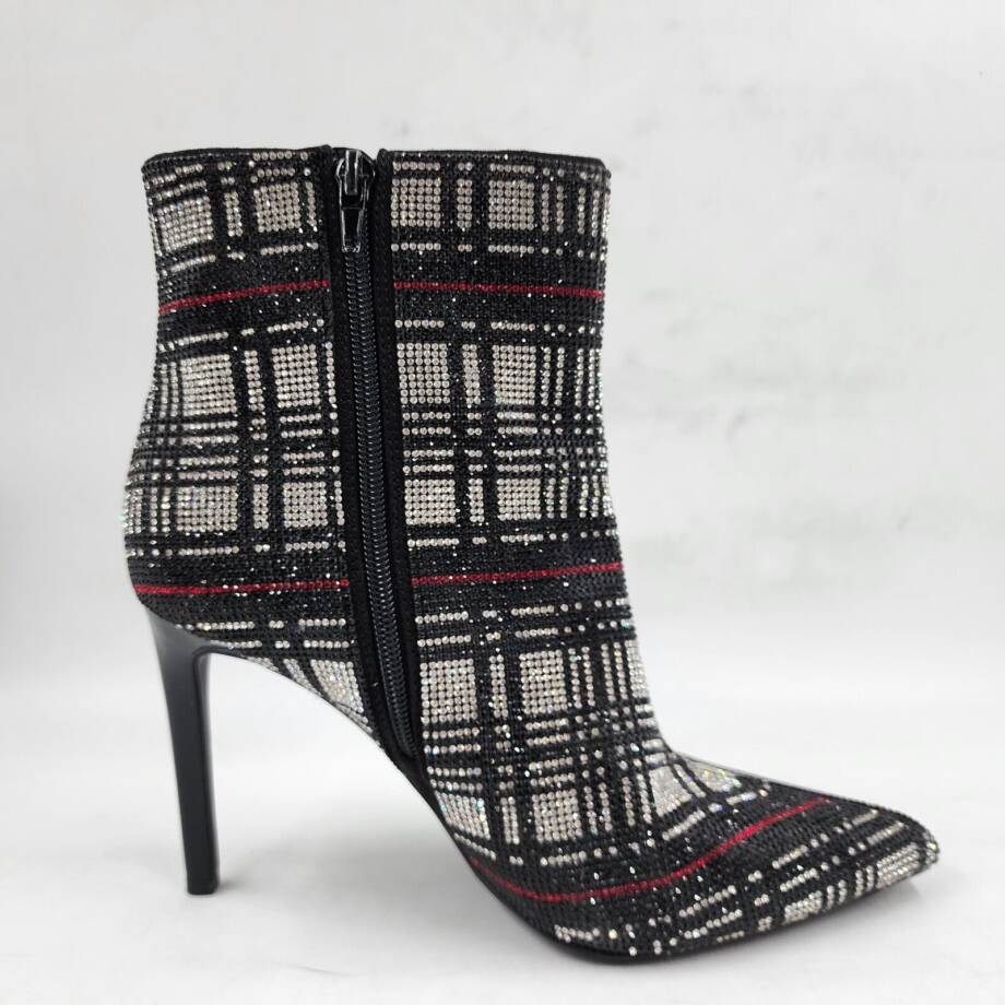 INC Reisa 4 Rhinestone Plaid Booties Women's 8.5M Multi Pointed Toe Stiletto