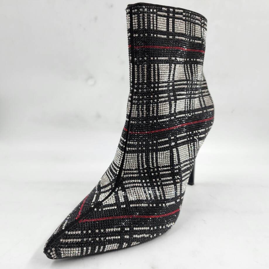 INC Reisa 4 Rhinestone Plaid Booties Women's 8.5M Multi Pointed Toe Stiletto
