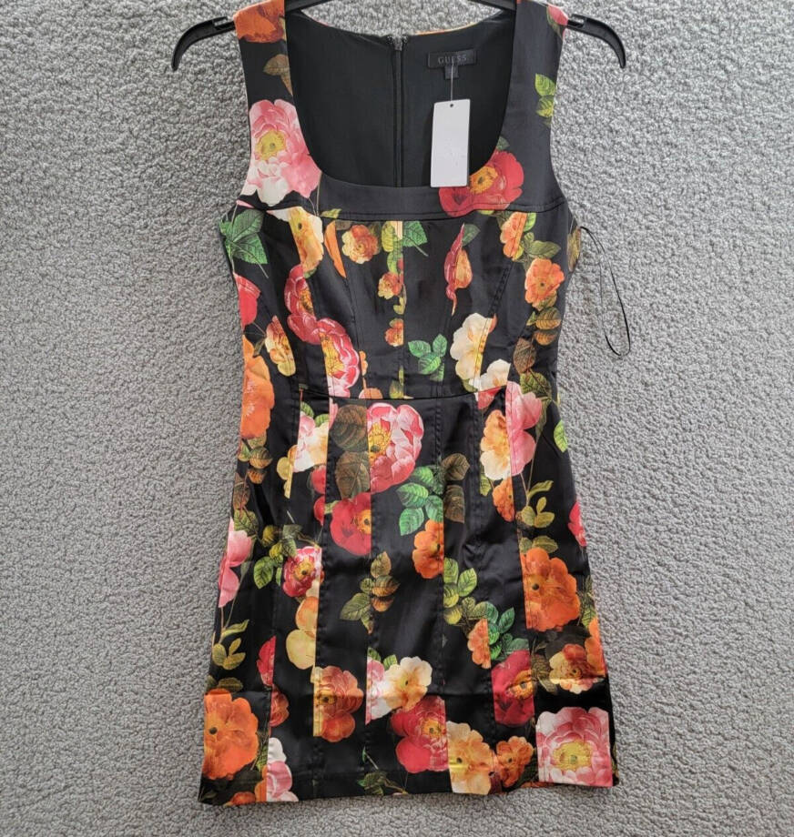 GUESS Printed Seamed Scoop-Neck Mini Dress Women's Peony Charm Back Zip Closure