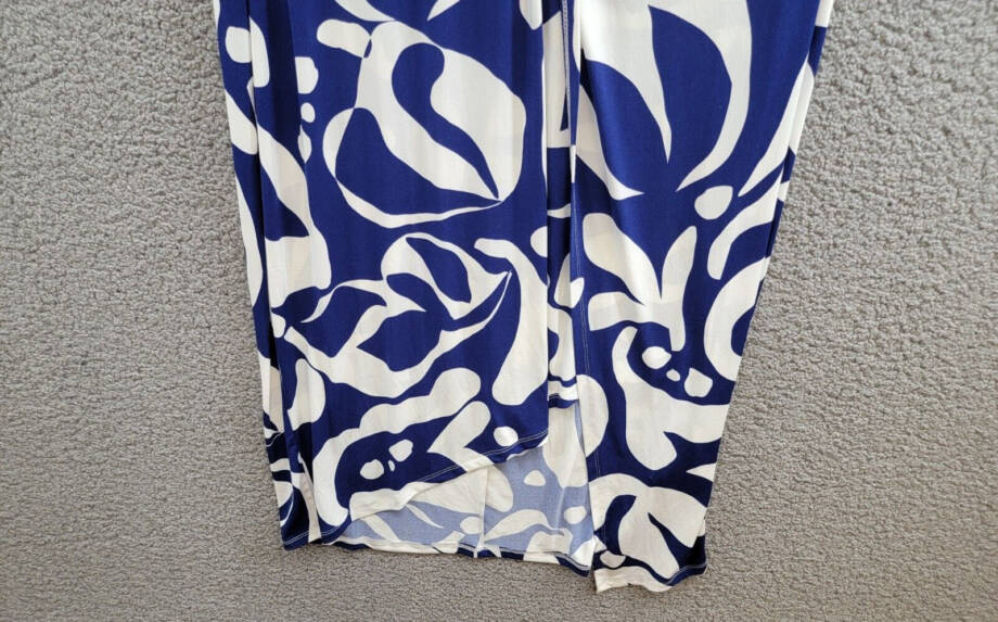 Donna Morgan Printed Wrap-Waist Asymmetric Dress Women's 16 Navy/Soft White