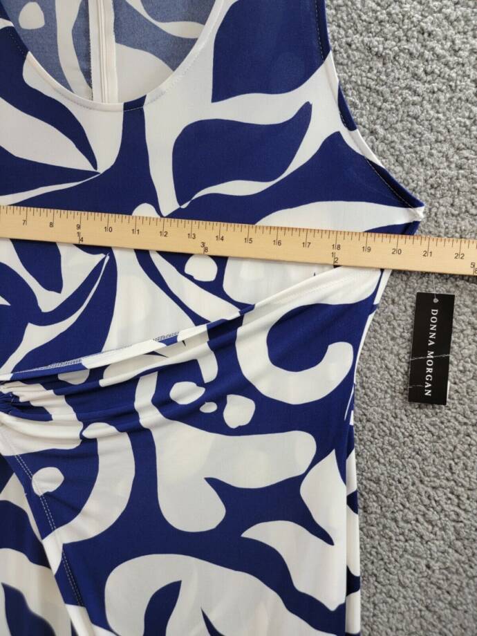 Donna Morgan Printed Wrap-Waist Asymmetric Dress Women's 16 Navy/Soft White