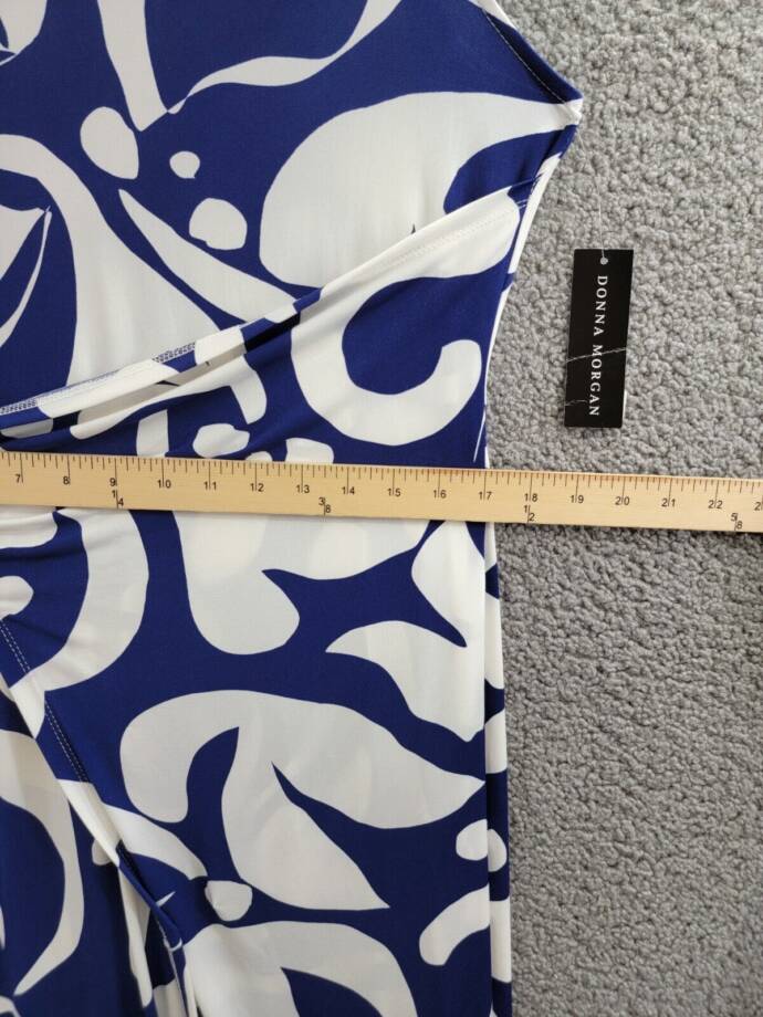 Donna Morgan Printed Wrap-Waist Asymmetric Dress Women's 16 Navy/Soft White
