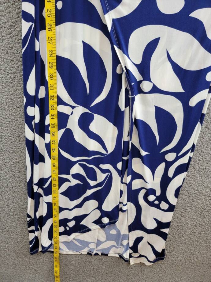 Donna Morgan Printed Wrap-Waist Asymmetric Dress Women's 16 Navy/Soft White