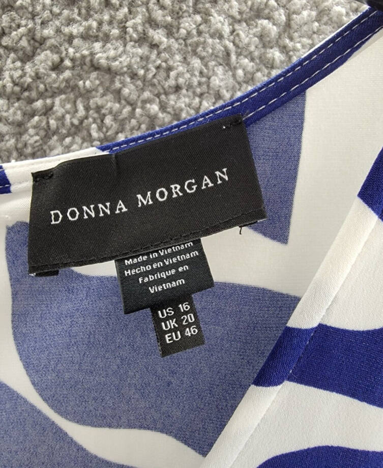 Donna Morgan Printed Wrap-Waist Asymmetric Dress Women's 16 Navy/Soft White