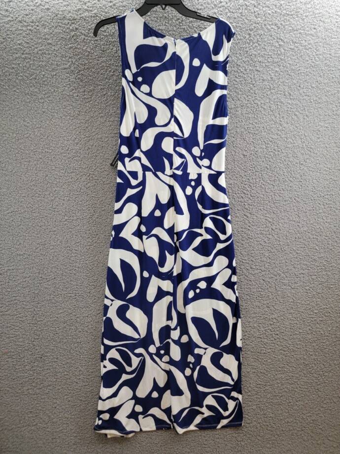 Donna Morgan Printed Wrap-Waist Asymmetric Dress Women's 16 Navy/Soft White