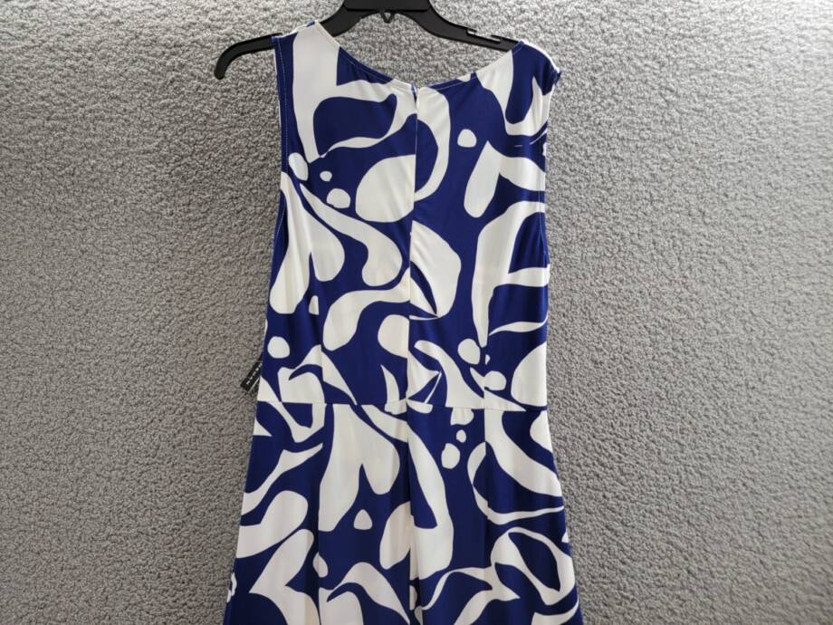 Donna Morgan Printed Wrap-Waist Asymmetric Dress Women's 16 Navy/Soft White