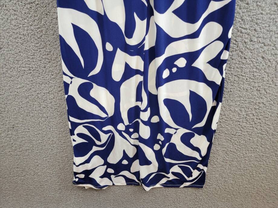 Donna Morgan Printed Wrap-Waist Asymmetric Dress Women's 16 Navy/Soft White