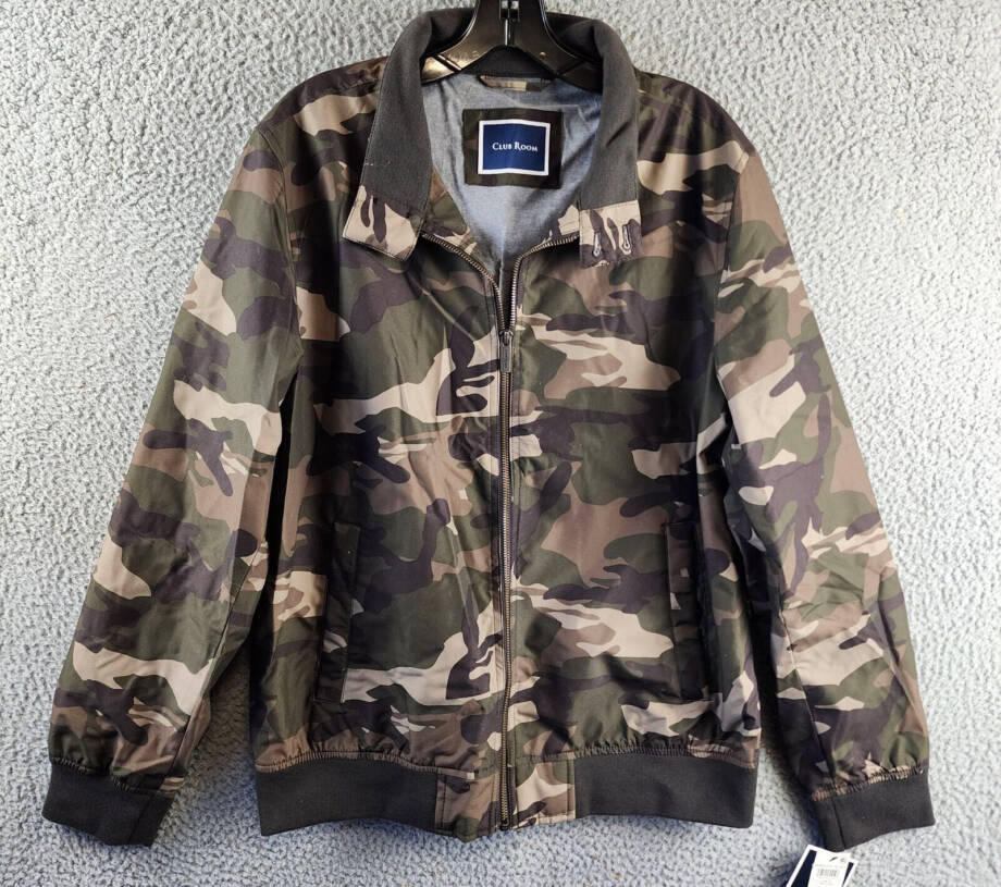 Club Room Regular-Fit Bomber Jacket Men's M Camouflage Full Zip Long Sleeve