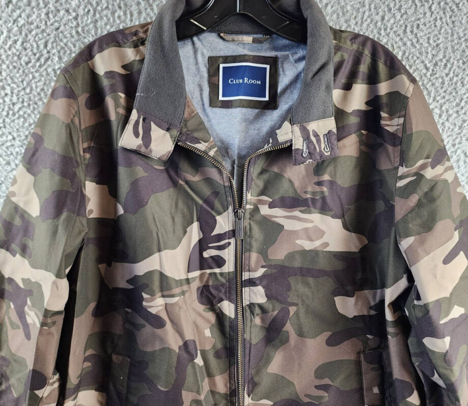 Club Room Regular-Fit Bomber Jacket Men's M Camouflage Full Zip Long Sleeve