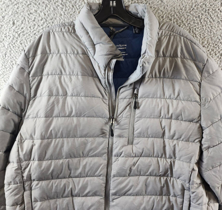 Club Room Quilted Packable Puffer Jacket Men's XL Heather Grey Zip Closure L/S~