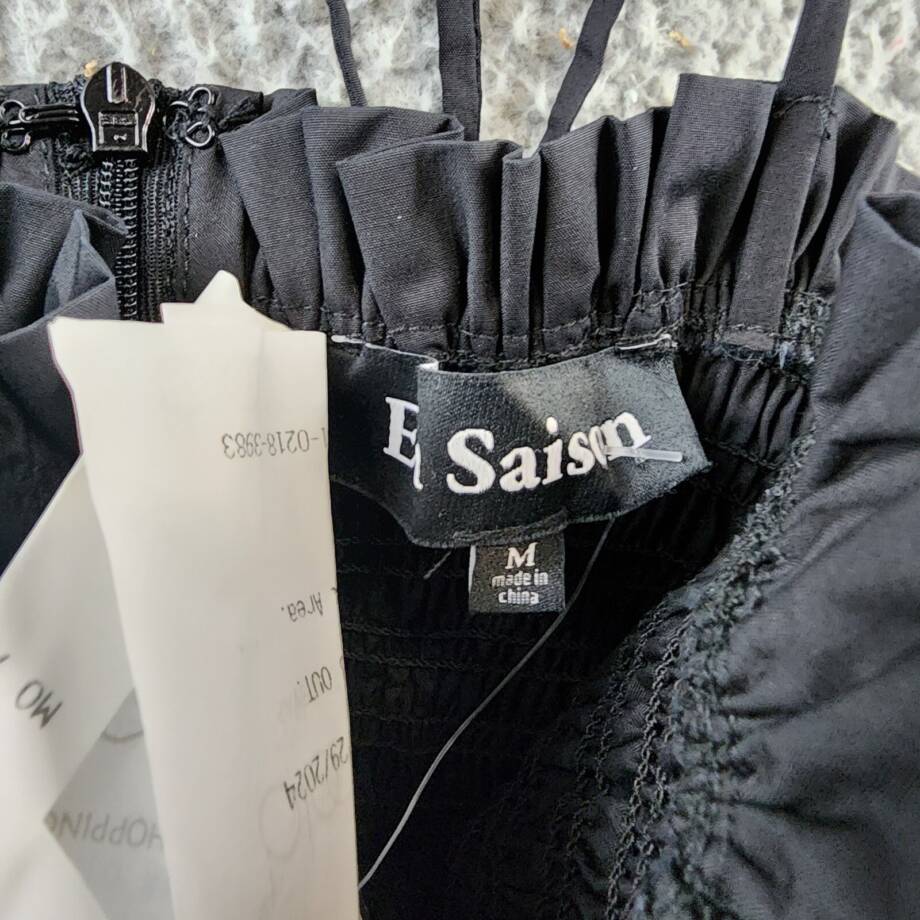 En Saison Smocked Bubble Hem Mini Dress Women's M Black Sleeveless Back Zip +