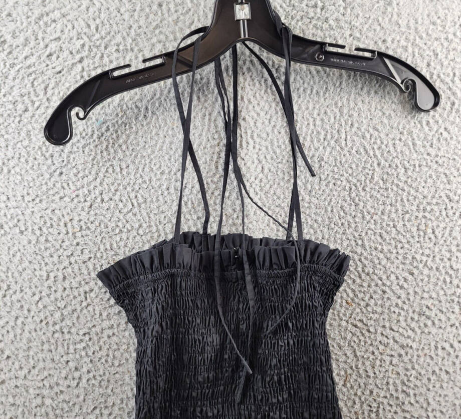En Saison Smocked Bubble Hem Mini Dress Women's M Black Sleeveless Back Zip +