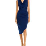 Sam Edelman Draped Knit Sheath Dress Women's M Navy V-Neck Sleeveless Pullover