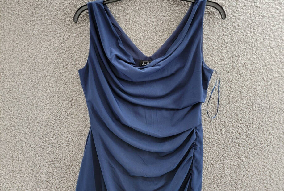 Sam Edelman Draped Knit Sheath Dress Women's M Navy V-Neck Sleeveless Pullover