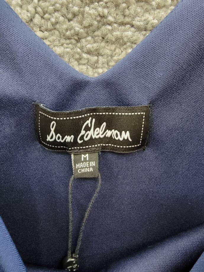 Sam Edelman Draped Knit Sheath Dress Women's M Navy V-Neck Sleeveless Pullover