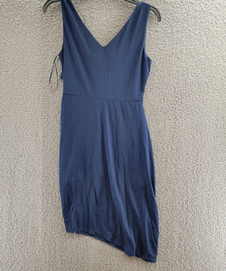 Sam Edelman Draped Knit Sheath Dress Women's M Navy V-Neck Sleeveless Pullover