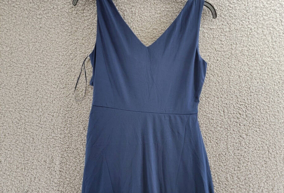 Sam Edelman Draped Knit Sheath Dress Women's M Navy V-Neck Sleeveless Pullover
