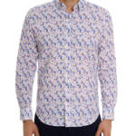 Robert Graham Linen Blend Button Front Shirt Men's L Blue Hawaiian Long Sleeve
