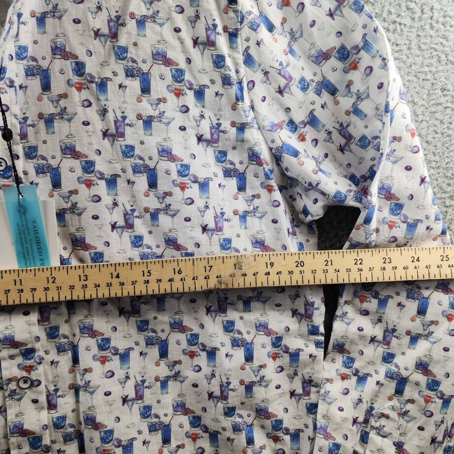 Robert Graham Linen Blend Button Front Shirt Men's L Blue Hawaiian Long Sleeve