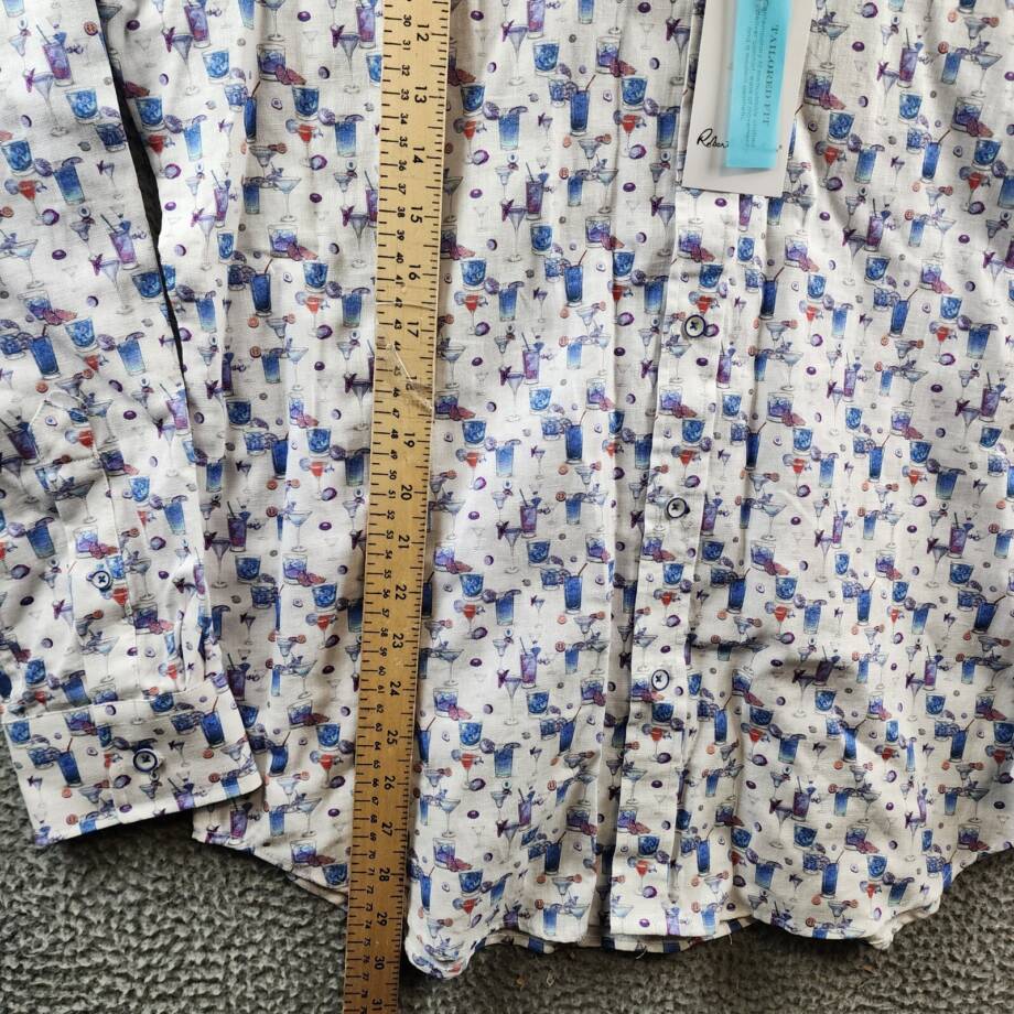 Robert Graham Linen Blend Button Front Shirt Men's L Blue Hawaiian Long Sleeve