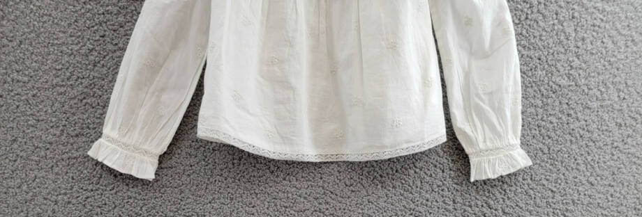 Ralph Lauren Embroidered Voile Top Girls' 6 White Collared Ruffled Button Back