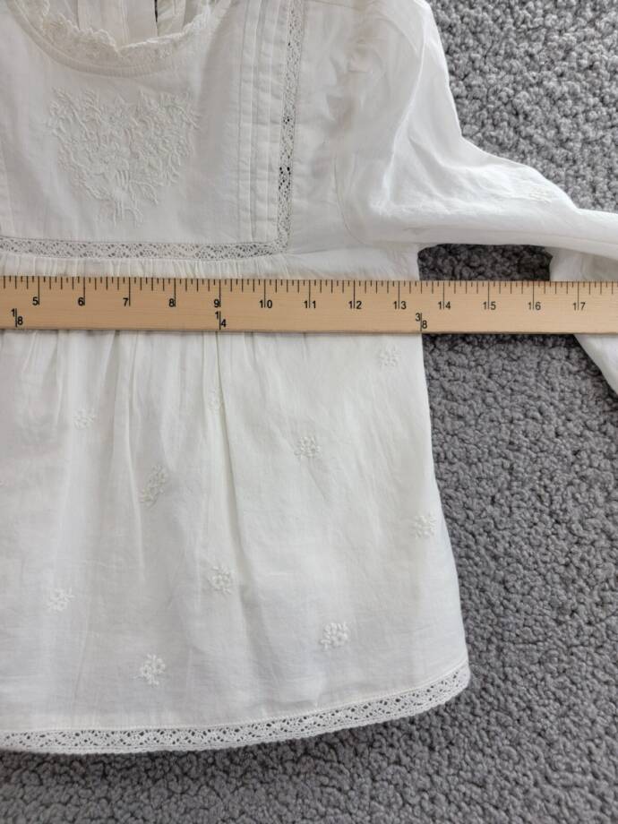 Ralph Lauren Embroidered Voile Top Girls' 6 White Collared Ruffled Button Back