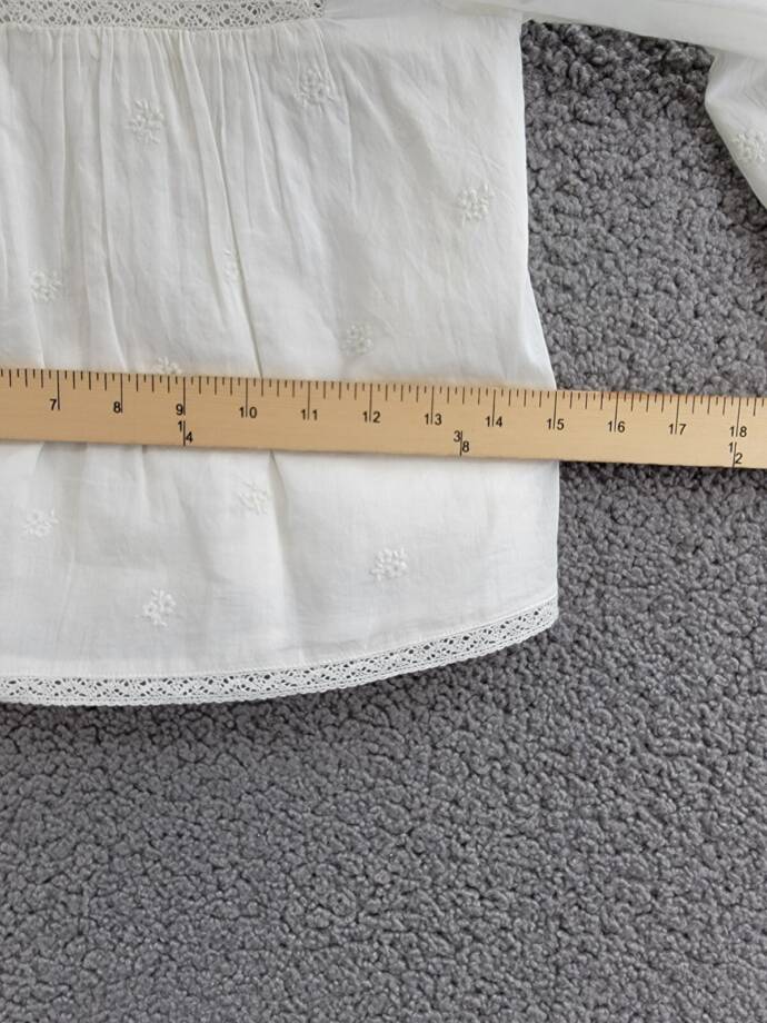 Ralph Lauren Embroidered Voile Top Girls' 6 White Collared Ruffled Button Back
