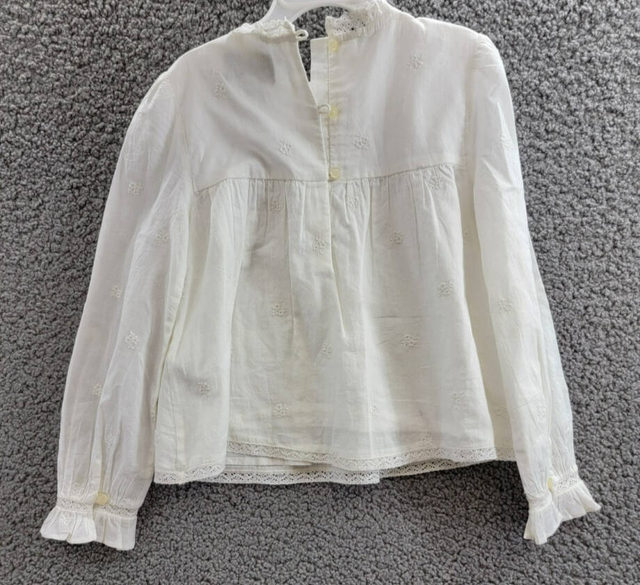 Ralph Lauren Embroidered Voile Top Girls' 6 White Collared Ruffled Button Back