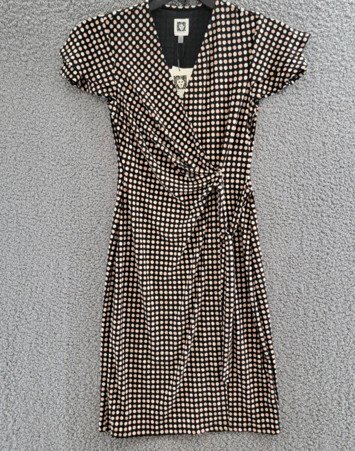 Anne Klein Polka Dot Flutter-Sleeve Faux-Wrap Dress Women's XXS Multi Pullover