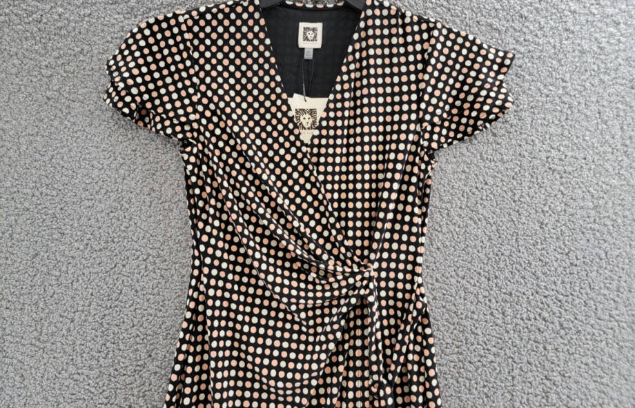 Anne Klein Polka Dot Flutter-Sleeve Faux-Wrap Dress Women's XXS Multi Pullover