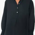 Tuckernuck The Teagan Popover Top Women's XS Black Rounded Hem Button Closure
