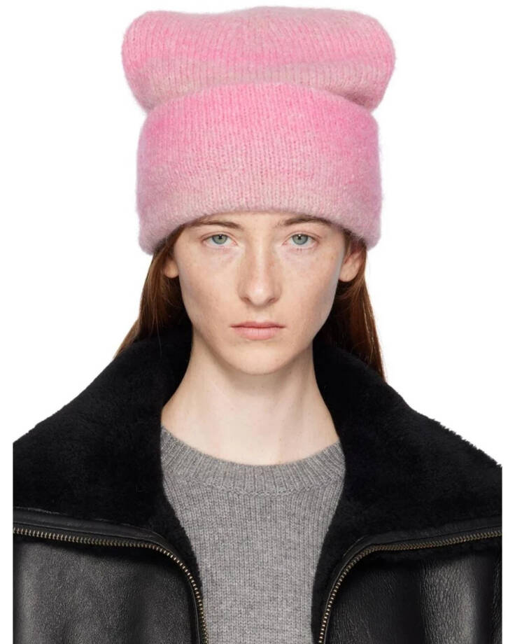 rag & bone Holly Wool Beanie Women's One Size Pink Multi Ribbed- 10"L x 9"W