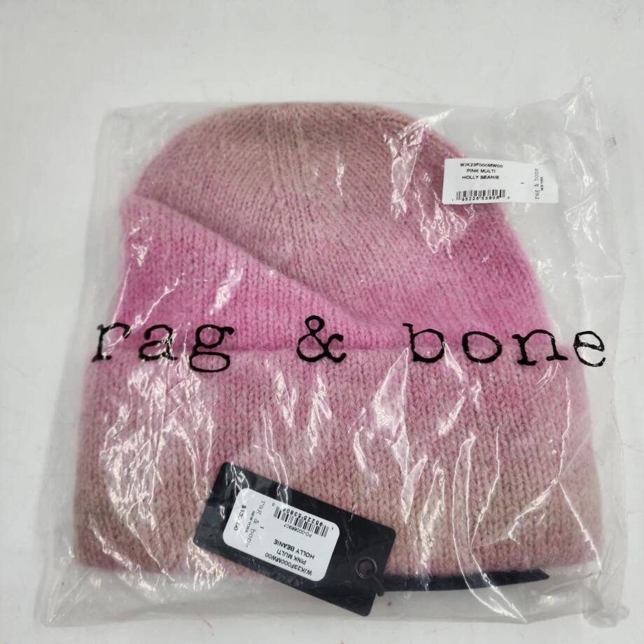 rag & bone Holly Wool Beanie Women's One Size Pink Multi Ribbed- 10"L x 9"W