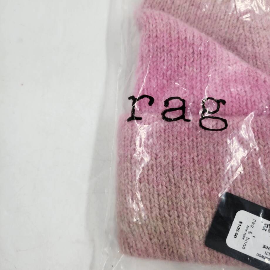 rag & bone Holly Wool Beanie Women's One Size Pink Multi Ribbed- 10"L x 9"W