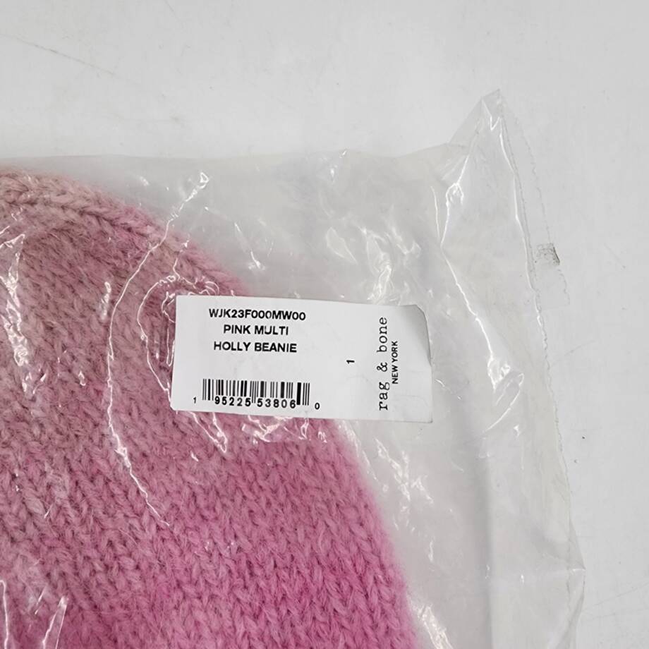 rag & bone Holly Wool Beanie Women's One Size Pink Multi Ribbed- 10"L x 9"W