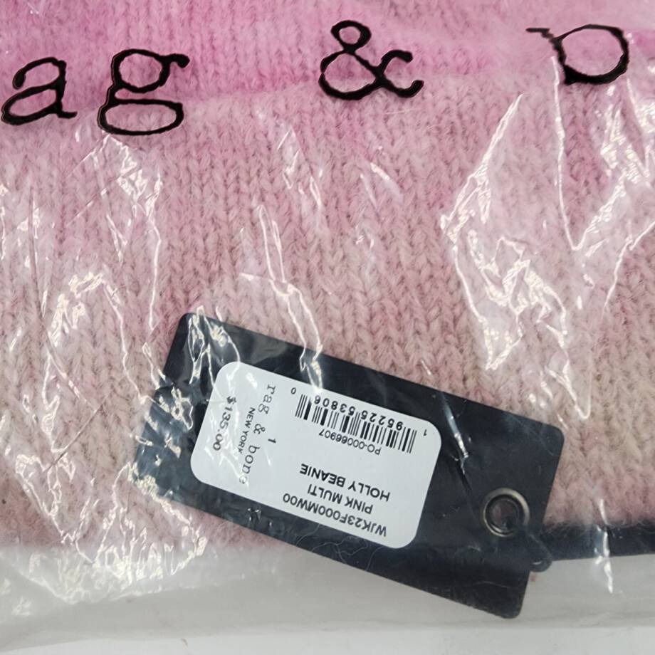 rag & bone Holly Wool Beanie Women's One Size Pink Multi Ribbed- 10"L x 9"W