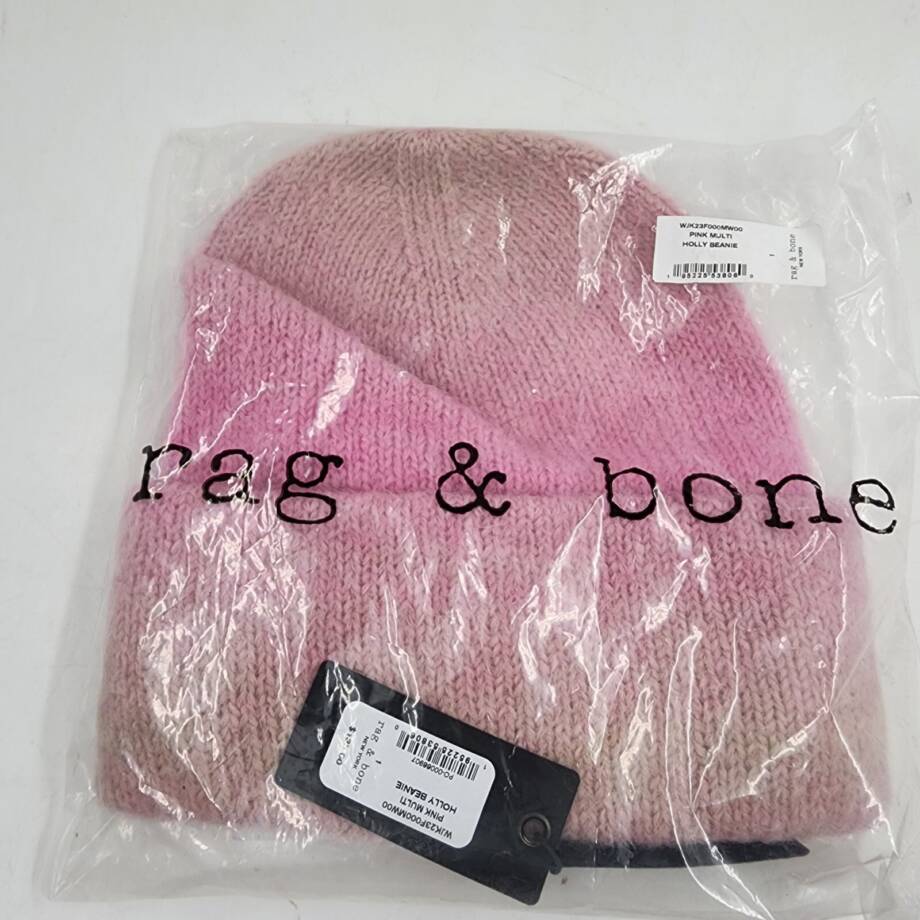 rag & bone Holly Wool Beanie Women's One Size Pink Multi Ribbed- 10"L x 9"W