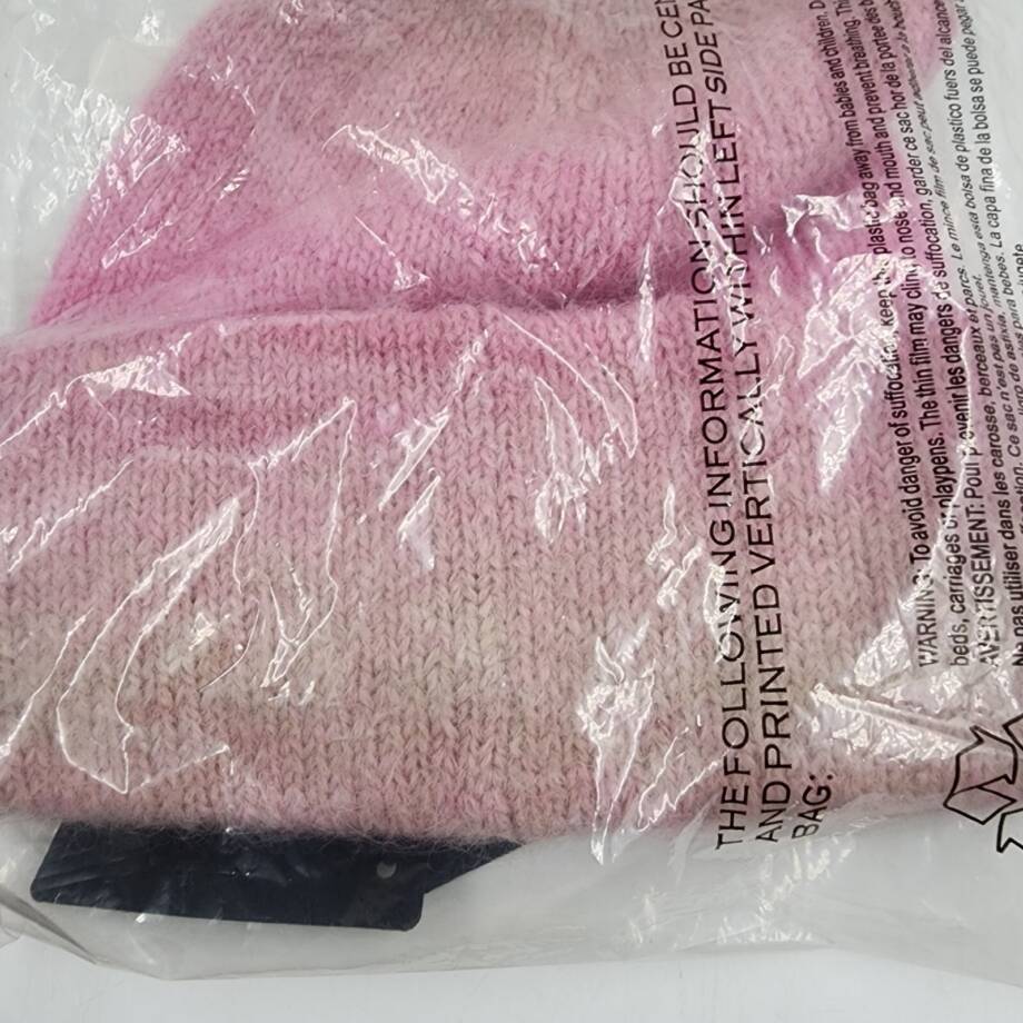 rag & bone Holly Wool Beanie Women's One Size Pink Multi Ribbed- 10"L x 9"W