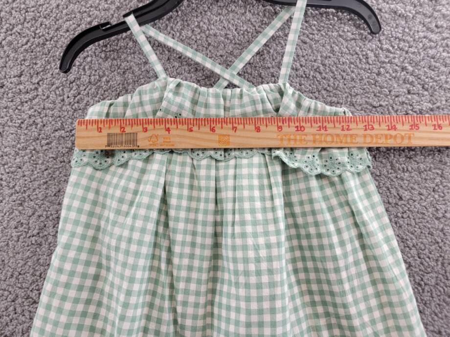 Polo Ralph Lauren Eyelet-Trim Gingham Madras Sleeveless Dress 6 Faded Mint/White