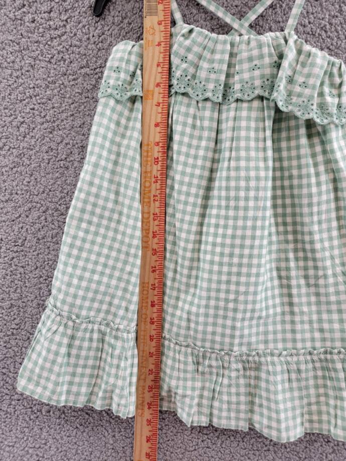 Polo Ralph Lauren Eyelet-Trim Gingham Madras Sleeveless Dress 6 Faded Mint/White