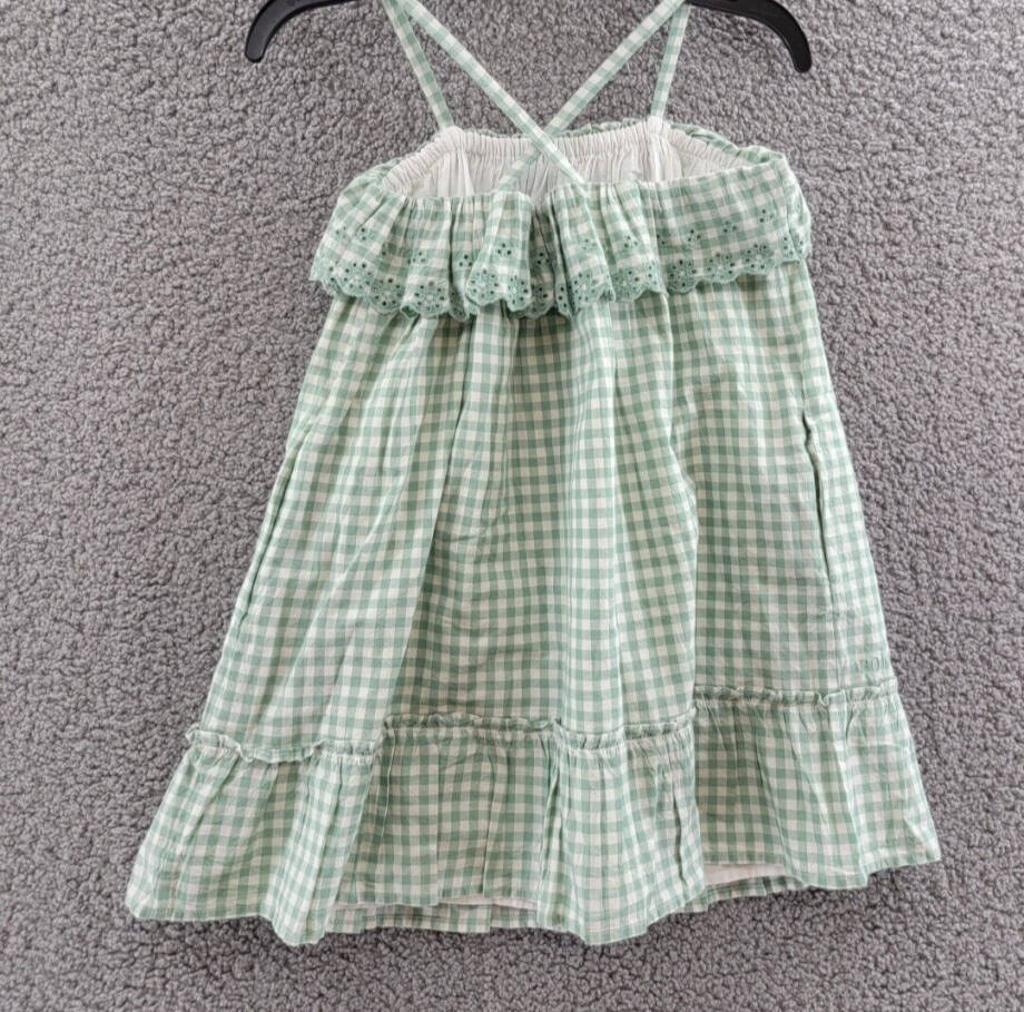 Polo Ralph Lauren Eyelet-Trim Gingham Madras Sleeveless Dress 6 Faded Mint/White