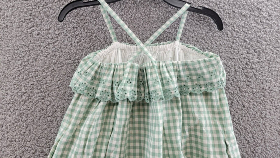 Polo Ralph Lauren Eyelet-Trim Gingham Madras Sleeveless Dress 6 Faded Mint/White