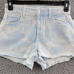 Guess Denim Mom Shorts Women's 28 Agua Acid-Washed Raw Hem Button Zip Closure