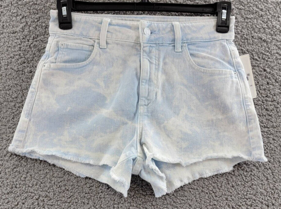Guess Denim Mom Shorts Women's 28 Agua Acid-Washed Raw Hem Button Zip Closure